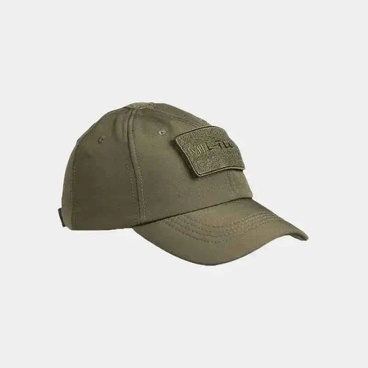Gorra militar softshell verde oliva con parche MIL-TEC y visera curva