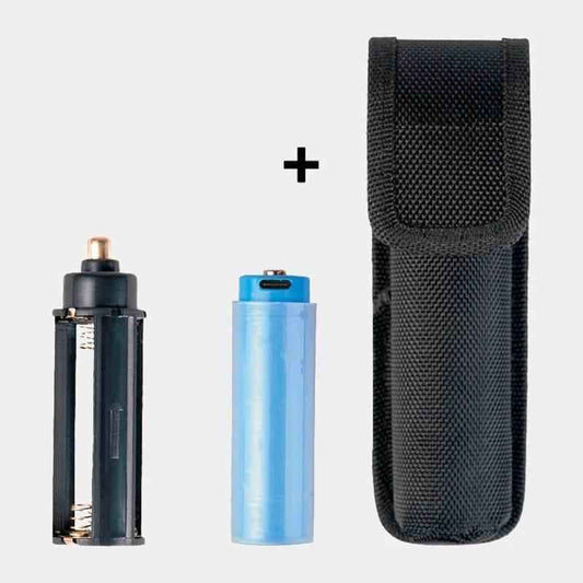 Estuche y componentes para linterna recargable MIL-TEC: batería y funda negra