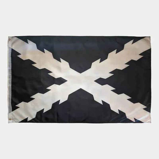Bandera rectangular negra con cruz de Borgoña blanca