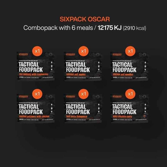 Combopack Sixpack Oscar con 6 bols de comida Tactical Foodpack, variedad de platos