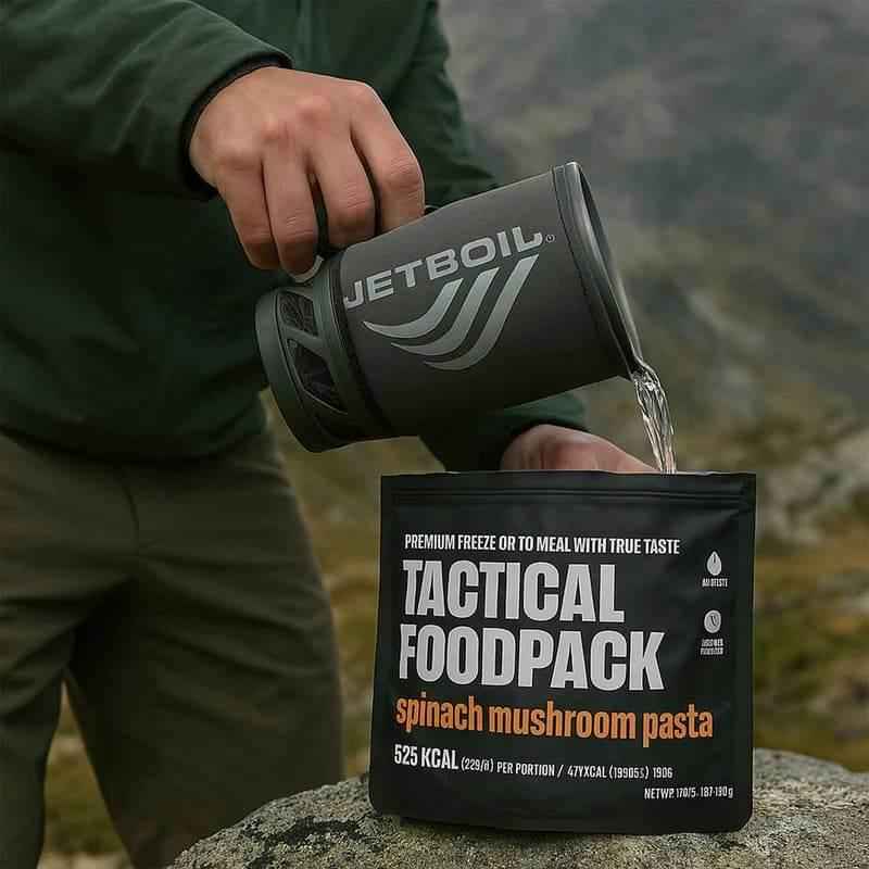 Bolsa Tactical Foodpack de pasta con espinaca y champiñones, lista para verter