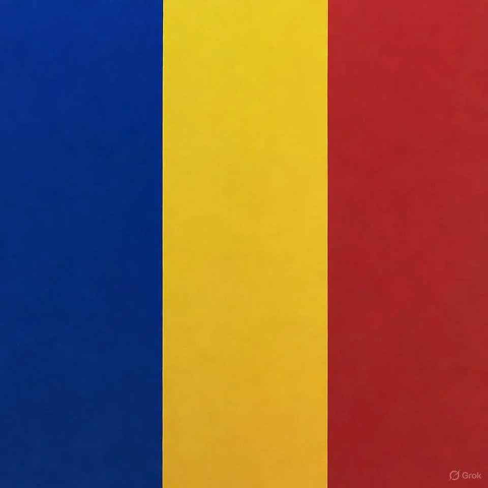 Ración militar rumana 24 horas con franjas verticales azul, amarillo y rojo