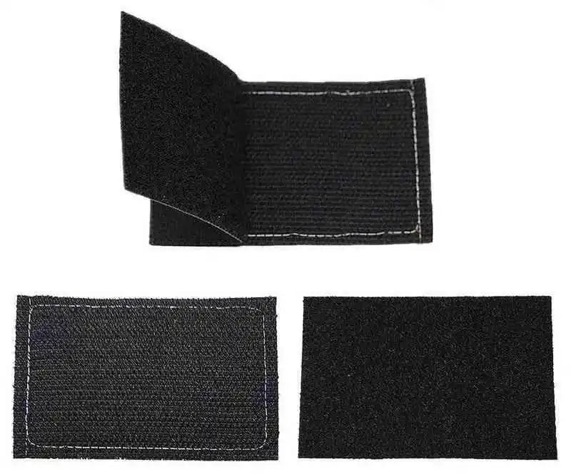 Parche rectangular negro con costura al borde, vista en diferentes ángulos