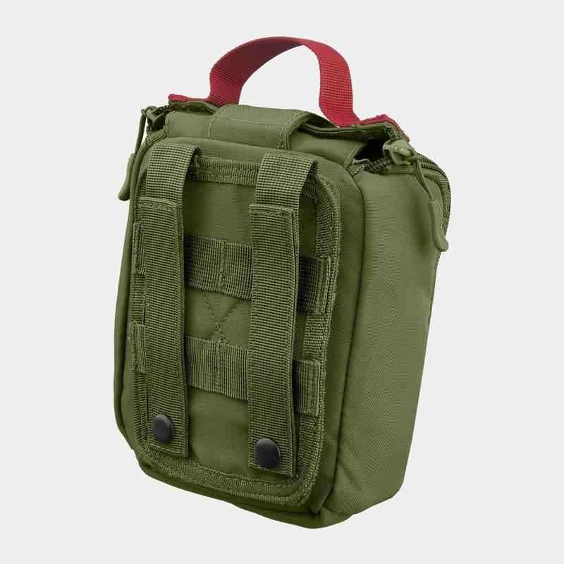 Botiquín IFAK verde oliva con asa roja y panel frontal de velcro