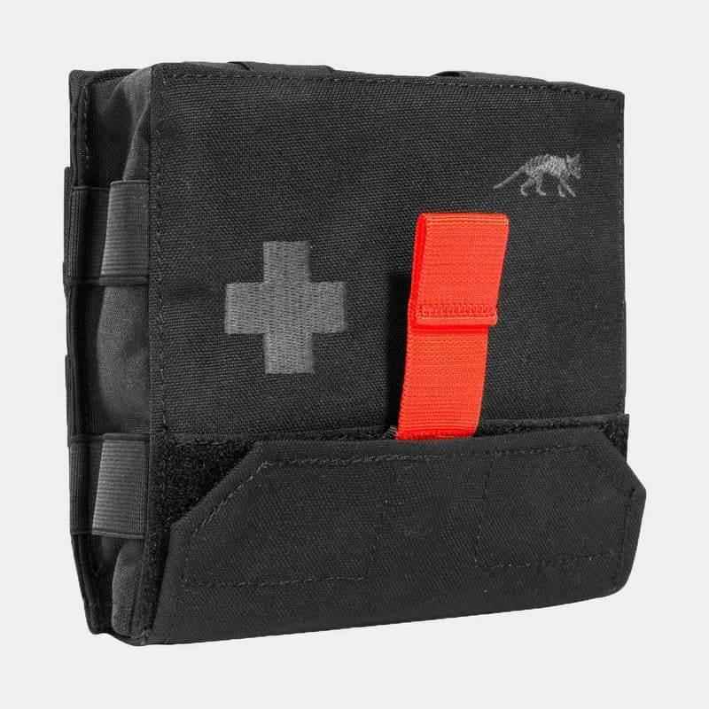Bolsa botiquín IFAK negra con cruz gris y cinta roja