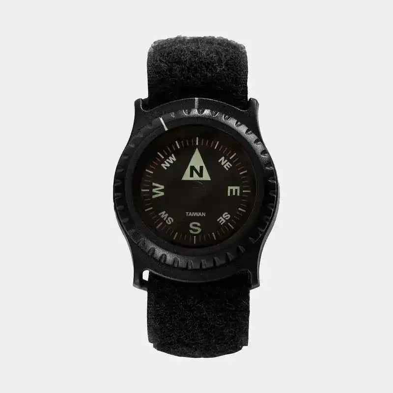 Brújula de pulsera Helikon-Tex con correa textil negra y esfera circular de brújula
