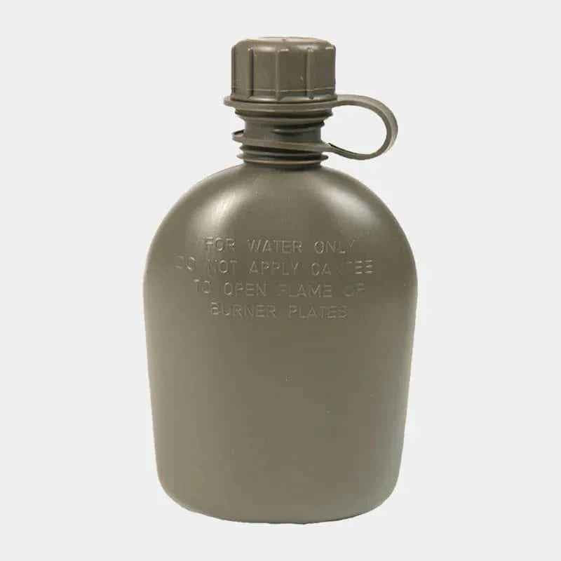 Cantimplora militar MIL-TEC de metal verde oliva, con tapa enroscable y asa