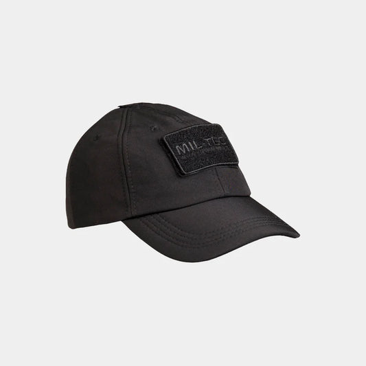 Gorra militar softshell Negra con parche MIL-TEC y visera curva