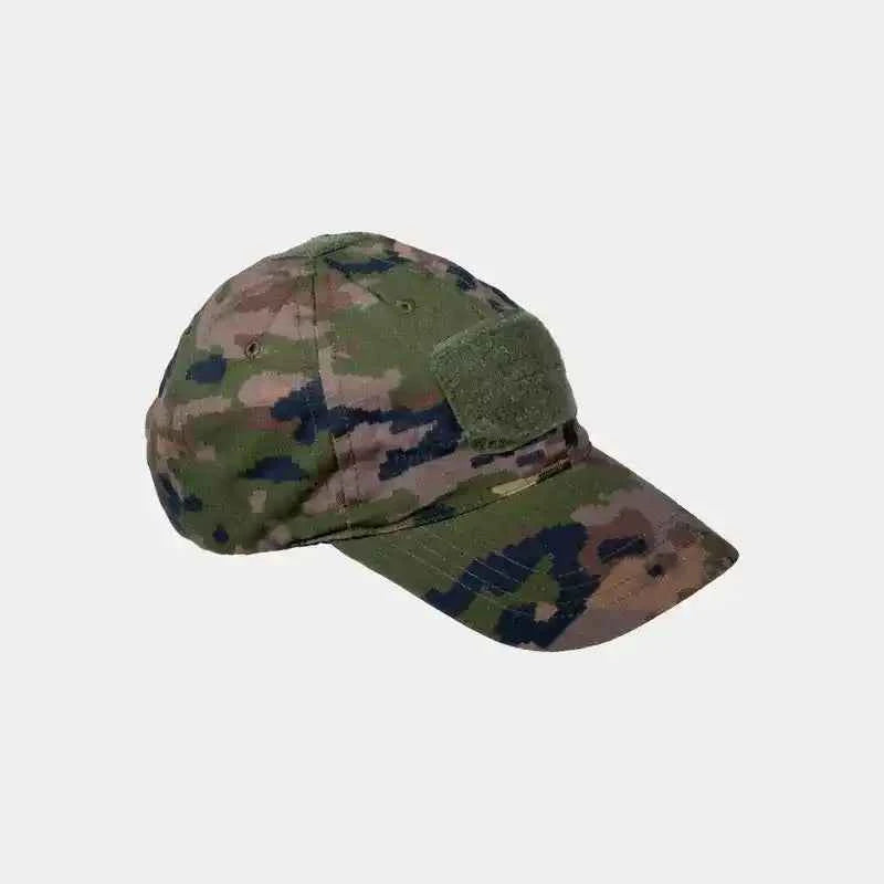 Gorra militar camuflaje pixelado verde y azul, visera curva