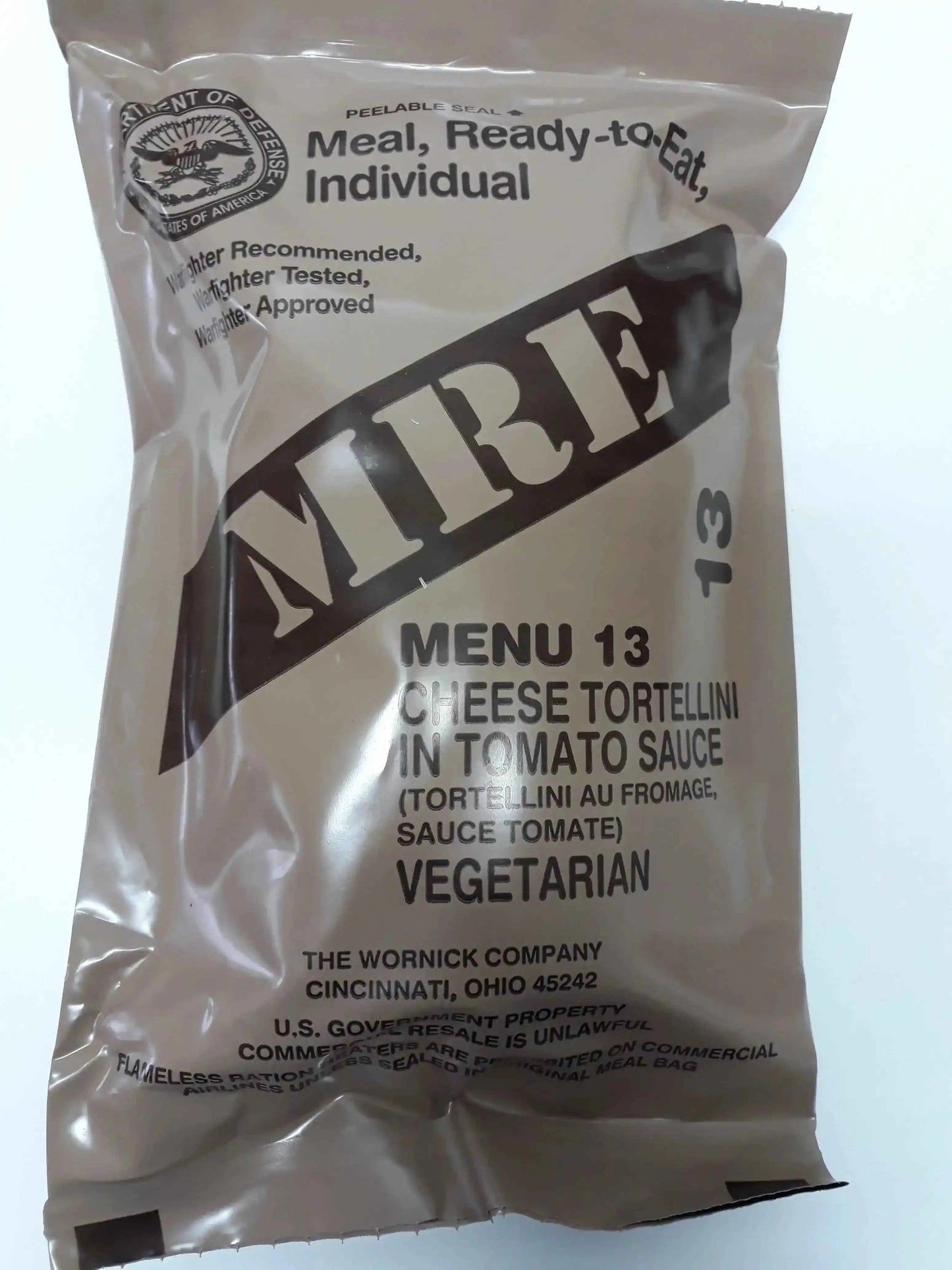 Bolsa de ración MRE Menú 13: tortellini de queso en salsa de tomate vegetariano