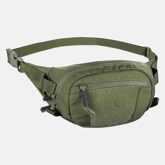 Riñonera táctica Helikon-Tex verde oliva, con bandolera ajustable y bolsillo frontal con cremallera