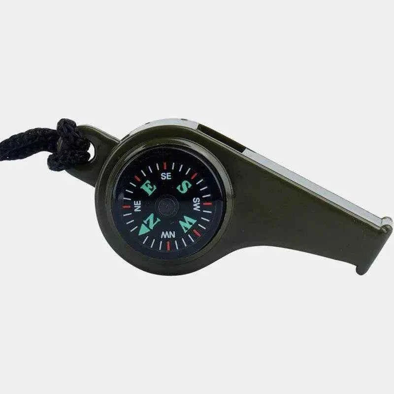 Silbato MIL-TEC verde oliva con brújula circular y cordón negro trenzado