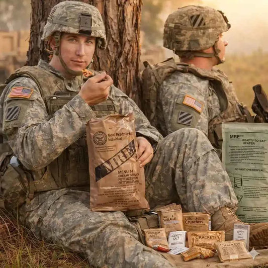 Pack de comida MRE con sobres y calentador listo para comer