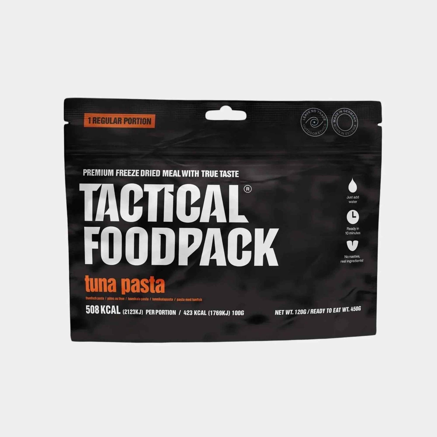Bolsa de comida deshidratada con atún y pasta, Tactical Foodpack.
