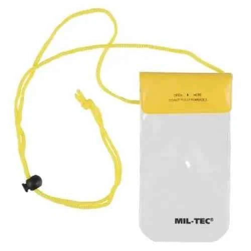 Bolsa impermeable Mil-Tec con cordón amarillo y logo, tapa amarilla superior