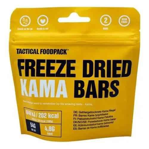 Bolsa de barritas liofilizadas KAMA, empaque amarillo, texto frontal