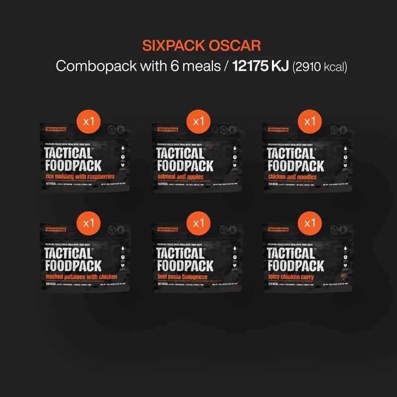 Combopack Sixpack Oscar con 6 bols de comida Tactical Foodpack, variedad de platos