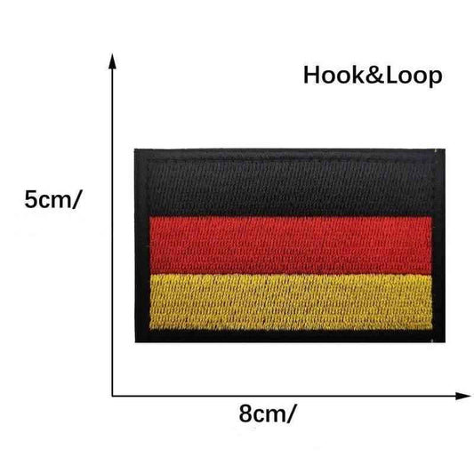 Parche de bandera de Alemania con velcro y medidas 8x5 cm, bordes negros