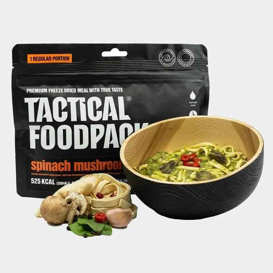 Bolsa Tactical Foodpack con cuenco de pasta de espinaca y champiñones