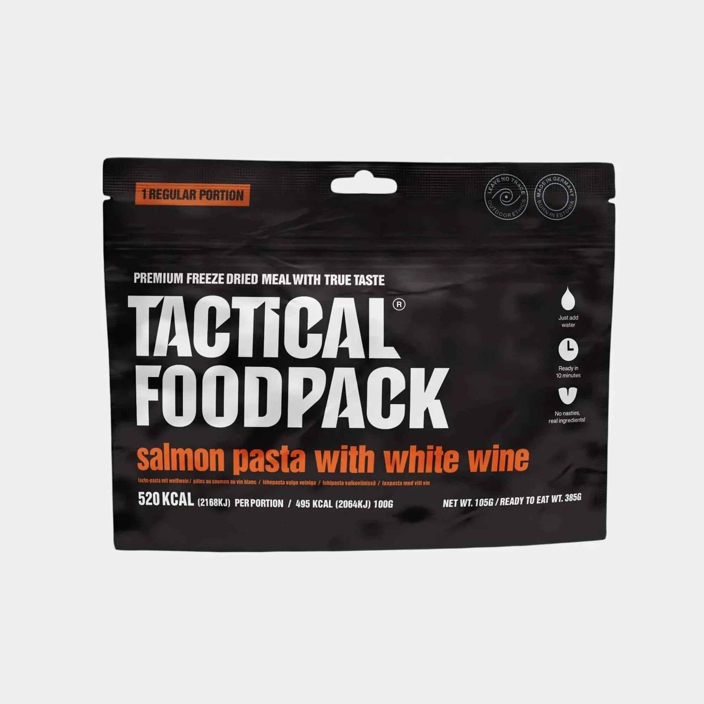 Bolsa de comida liofilizada TACTICAL FOODPACK: salmón con pasta y vino blanco