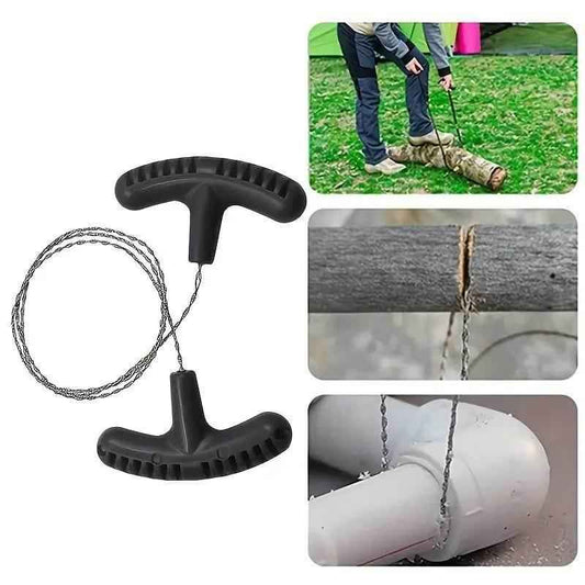 Sierra mecánica manual con cadena metálica y guías negras en conjunto